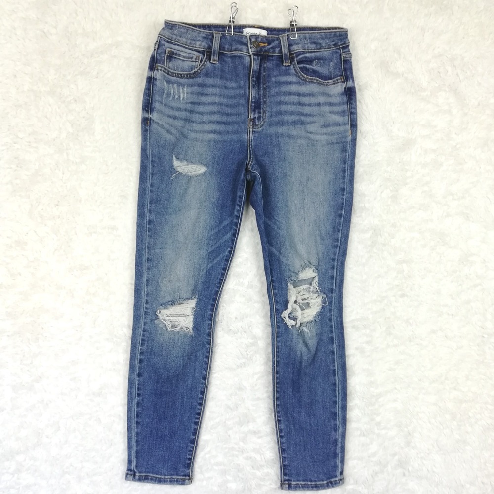 Studio Blue Womens Jeans Skinny Ankle Denim Whiskering Distressed Ripped 29